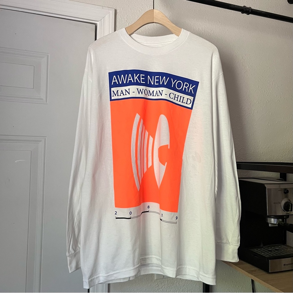 AWAKE NY white unisex graphic font text crew neck long sleeve knit tee tshirt‎